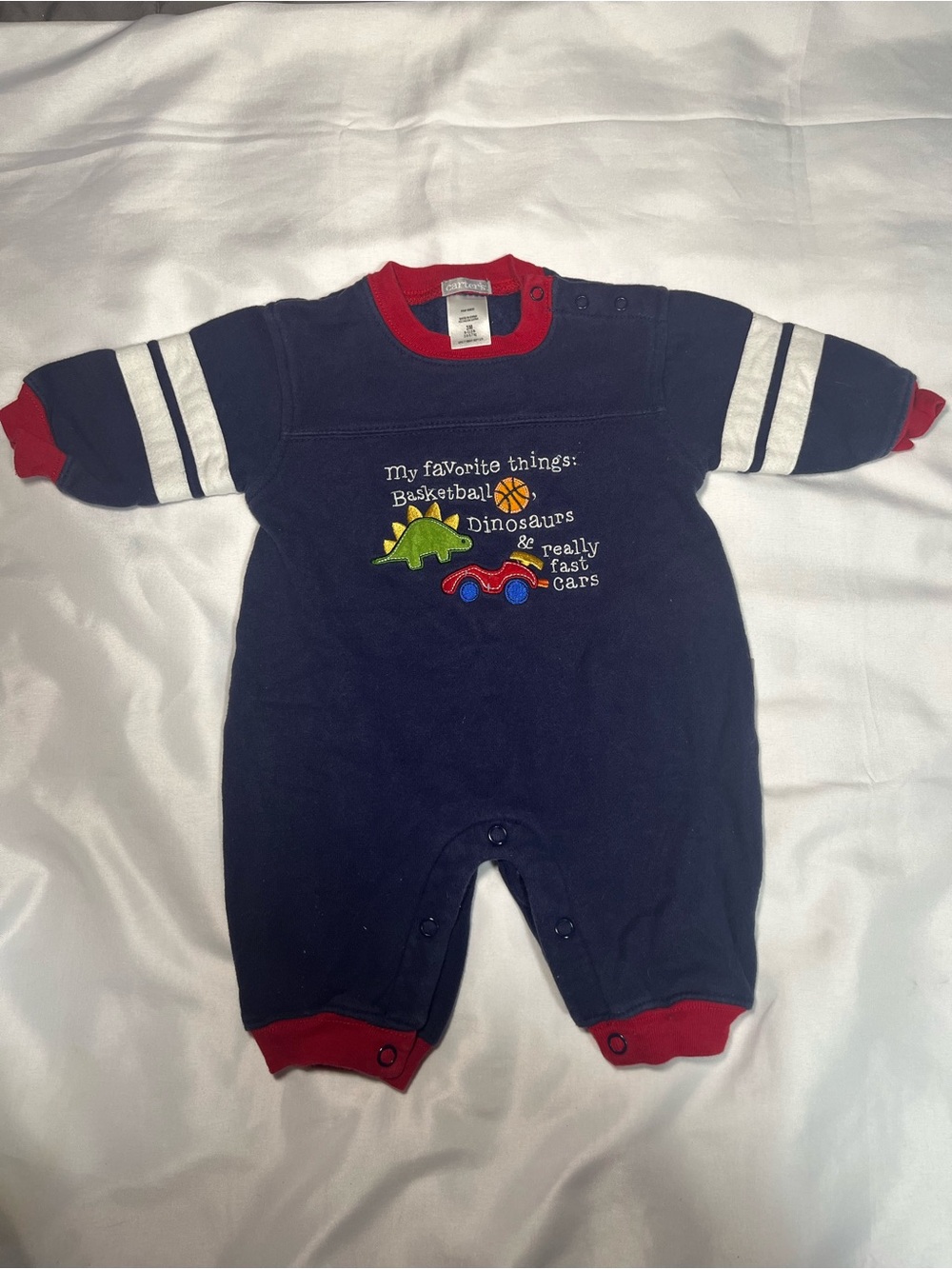 Vintage Carter’s Baby Romper 3M Blue Red Dinosaur Car Basketball Long Sleeve
